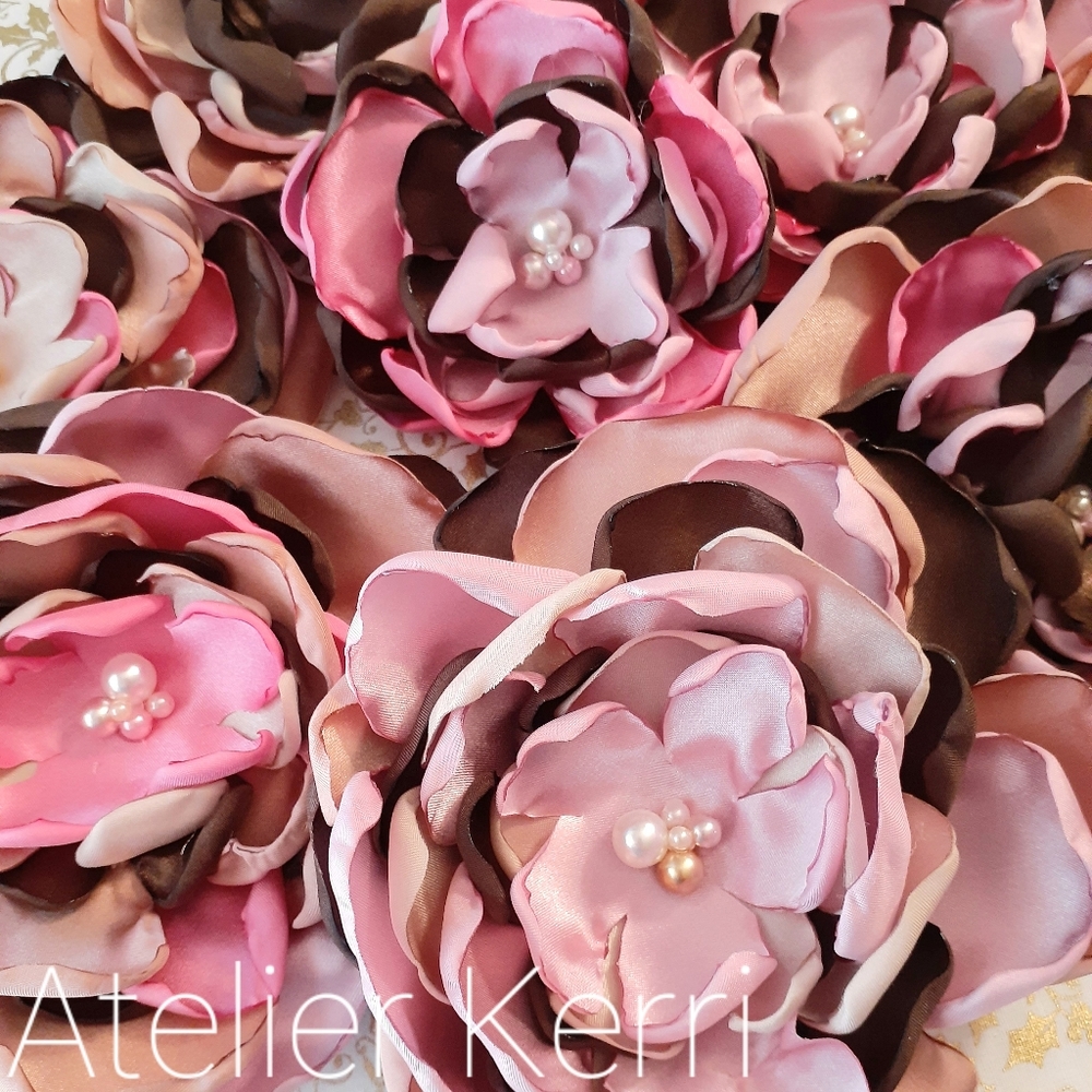 7pc Chocolate Autumn Blush Satin Flower Set - Picture 7 of 10
